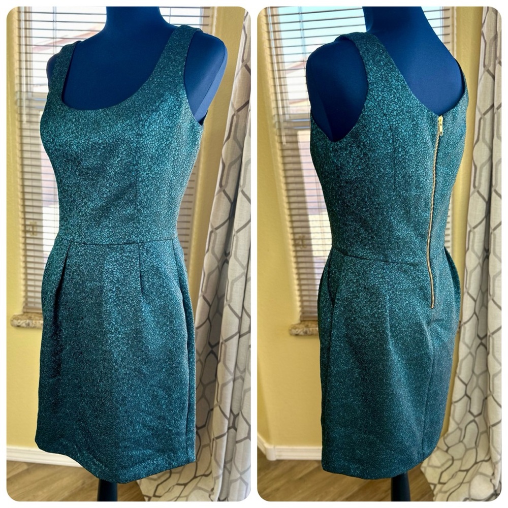NWT! Amanda Uprichard Teal Blue Metallic Brocade Sleeveless Mini Dress